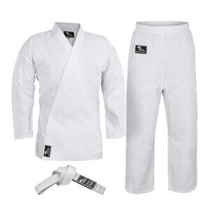 Hawk Kids Karate Uniform Sz 0 White Gi Belt Martial Arts Boy Girl Unisex